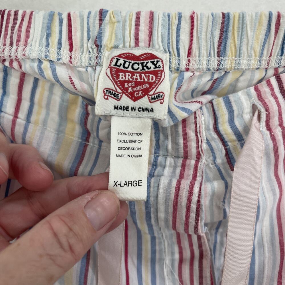 Lucky Brand Women SZ XL Pajama Lounge Pants Cotton Striped Drawstring FLAW - Picture 2 of 14